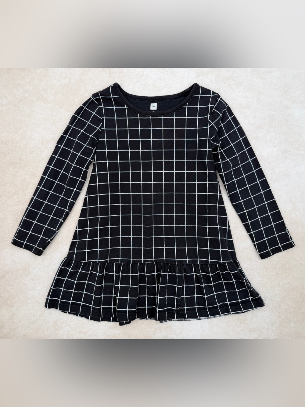 Tea Collection Black & White Grid Ruffle-Hem Dress